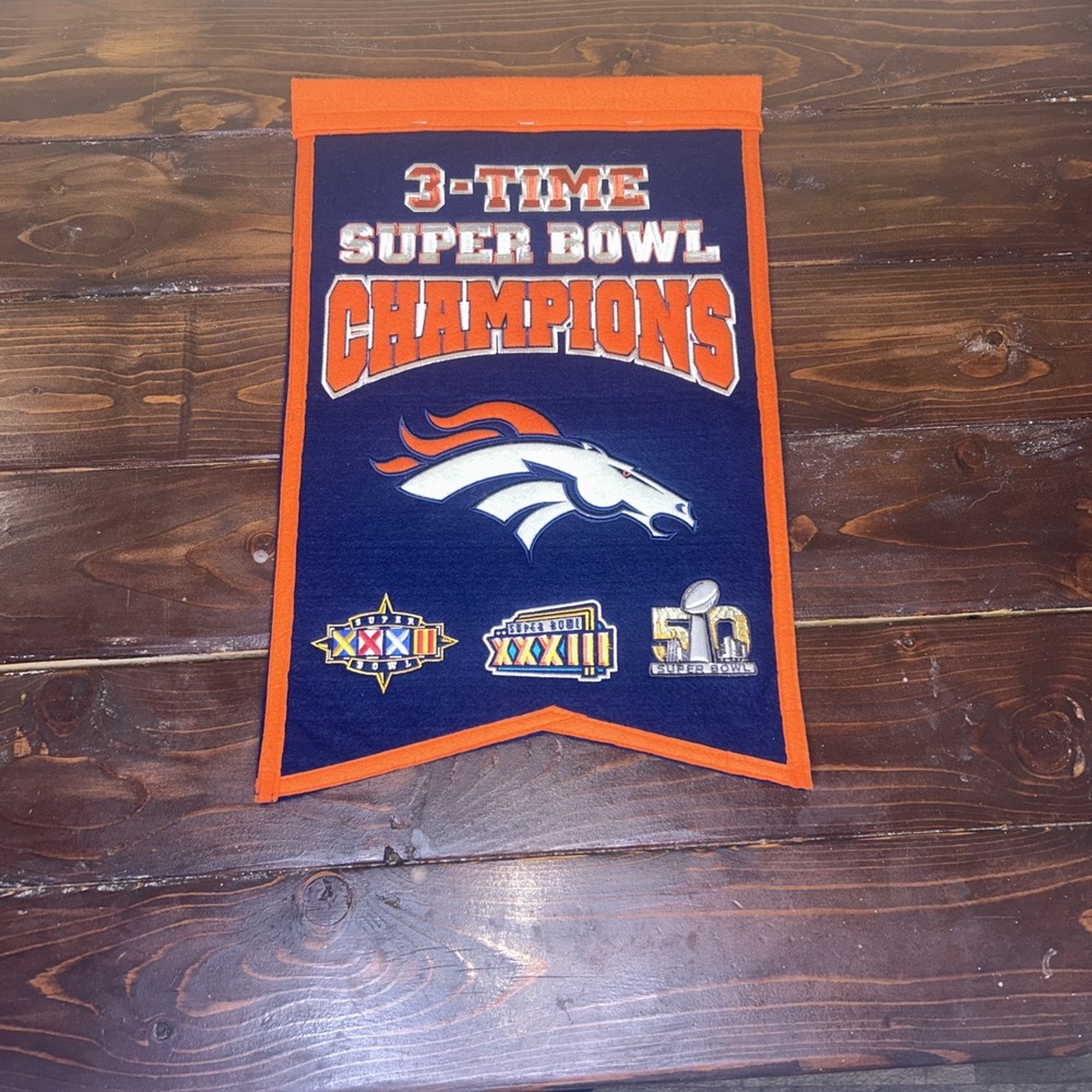 Denver Broncos 3 Time Super Bowl Champions Pennant Banner 2019 WS